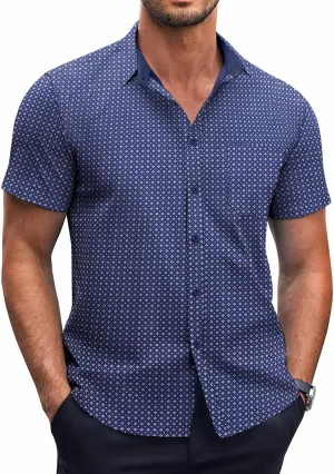 COOFANDY Mens Short Sleeve Button Down Shirts Wrinkle Free Dress Shirts Casual Polka Dot Print Shirt with Pocket