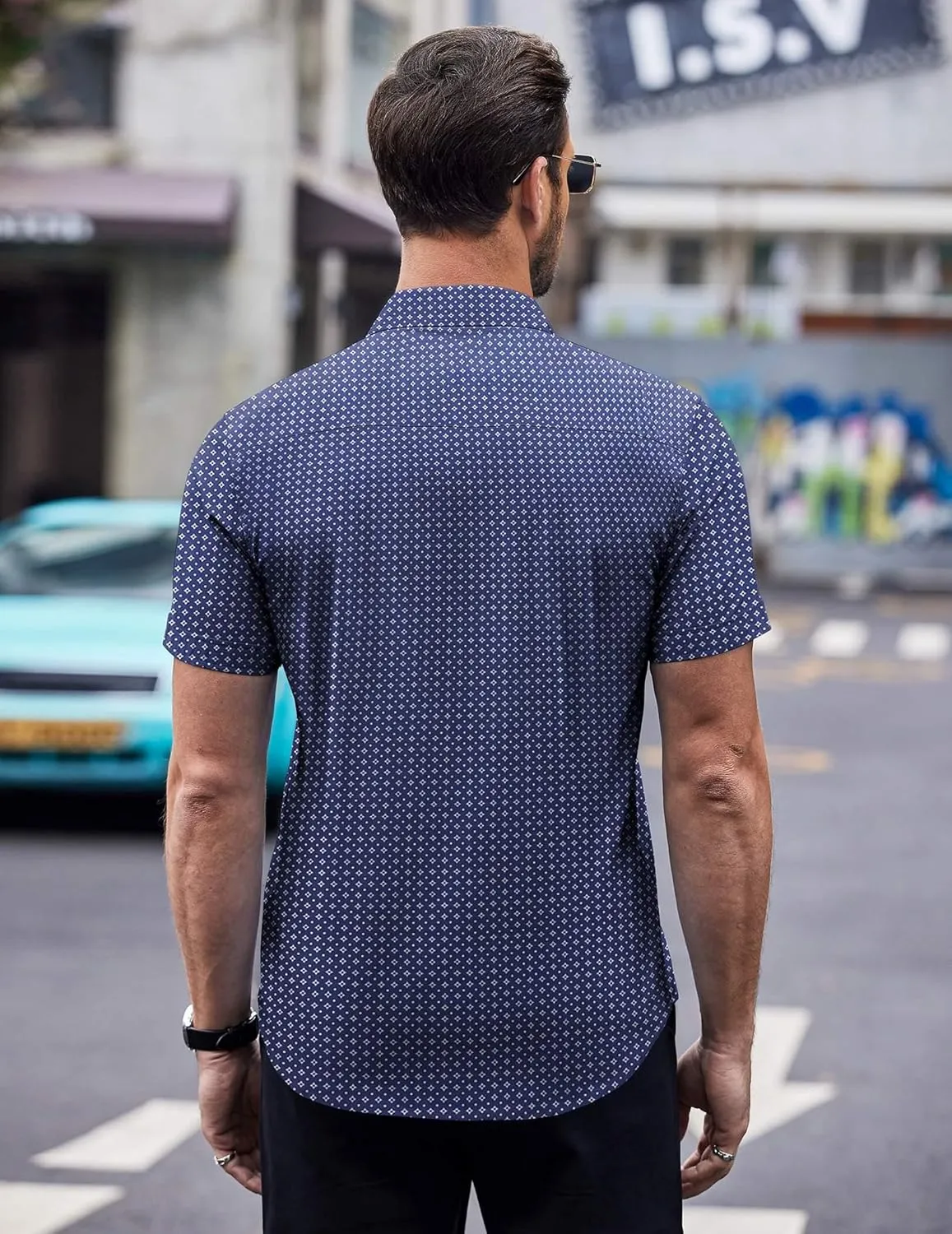 COOFANDY Mens Short Sleeve Button Down Shirts Wrinkle Free Dress Shirts Casual Polka Dot Print Shirt with Pocket