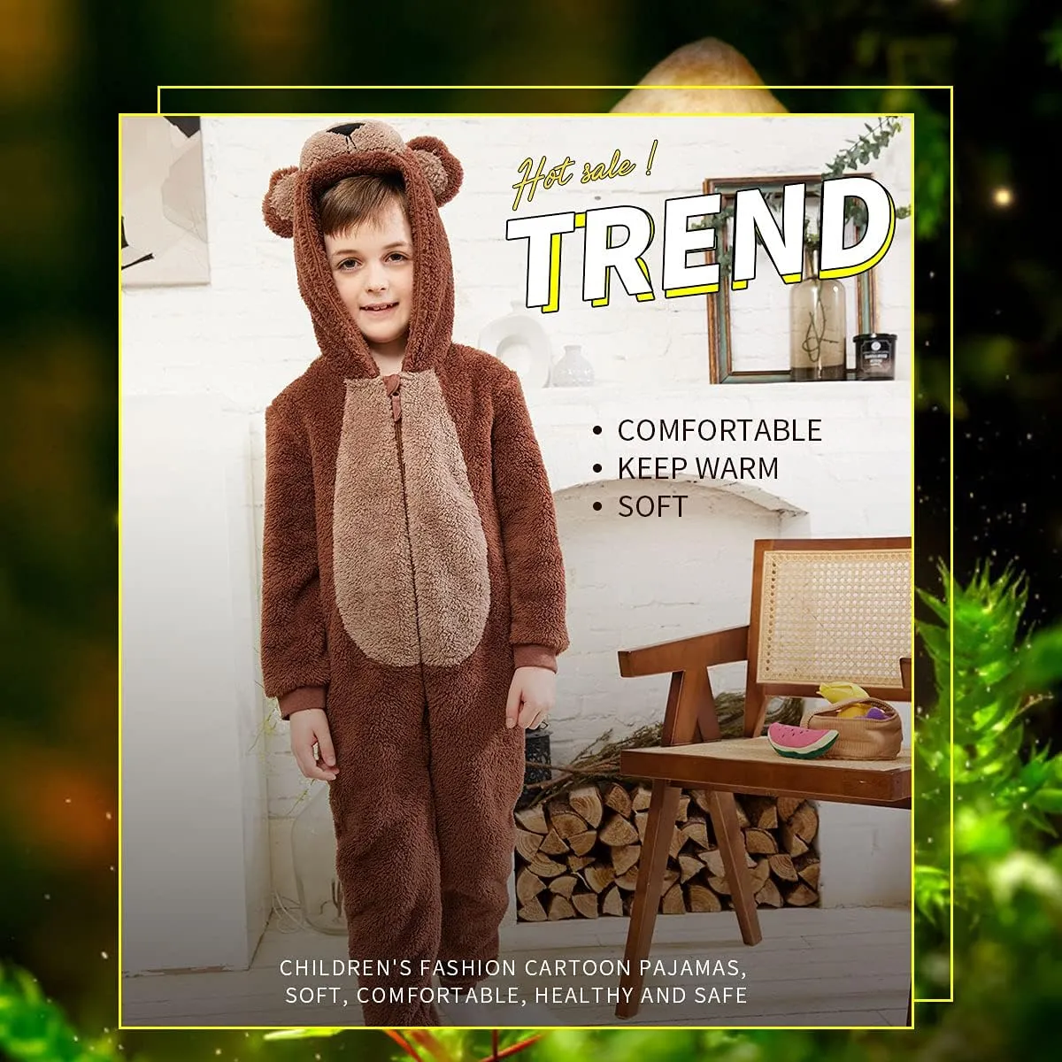 COSUSKET Kids Snug Fit Flannel Brown Bear Costume Animal Onesie Pajamas for Boys Girls Gifts