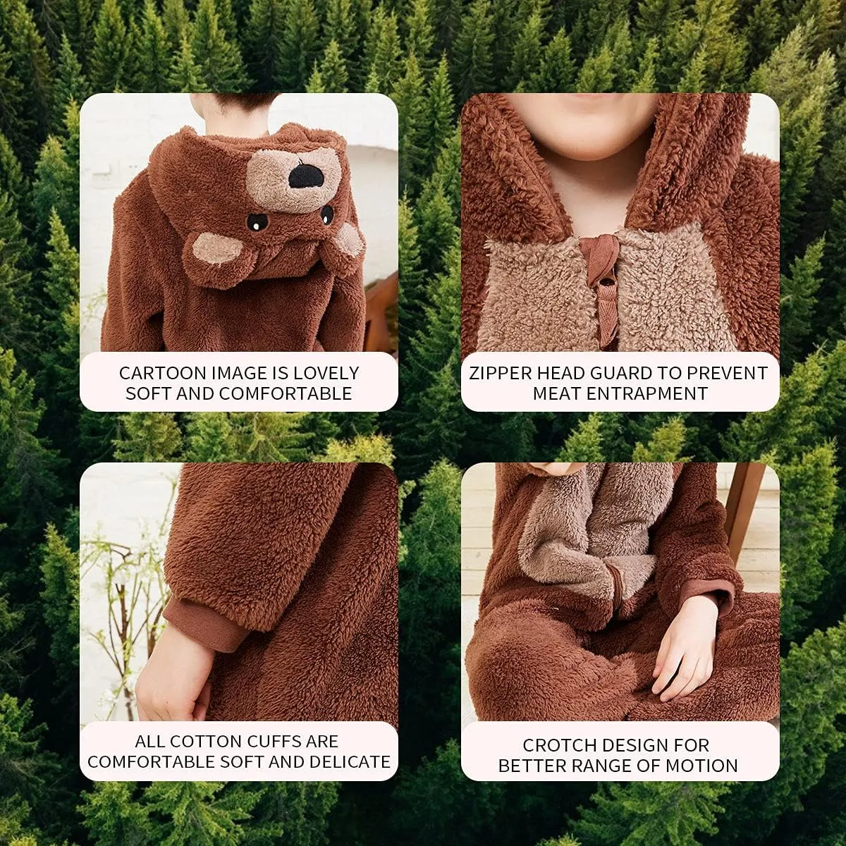 COSUSKET Kids Snug Fit Flannel Brown Bear Costume Animal Onesie Pajamas for Boys Girls Gifts