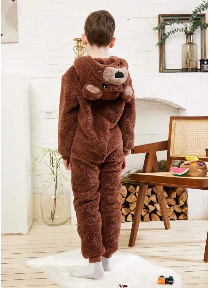 COSUSKET Kids Snug Fit Flannel Brown Bear Costume Animal Onesie Pajamas for Boys Girls Gifts