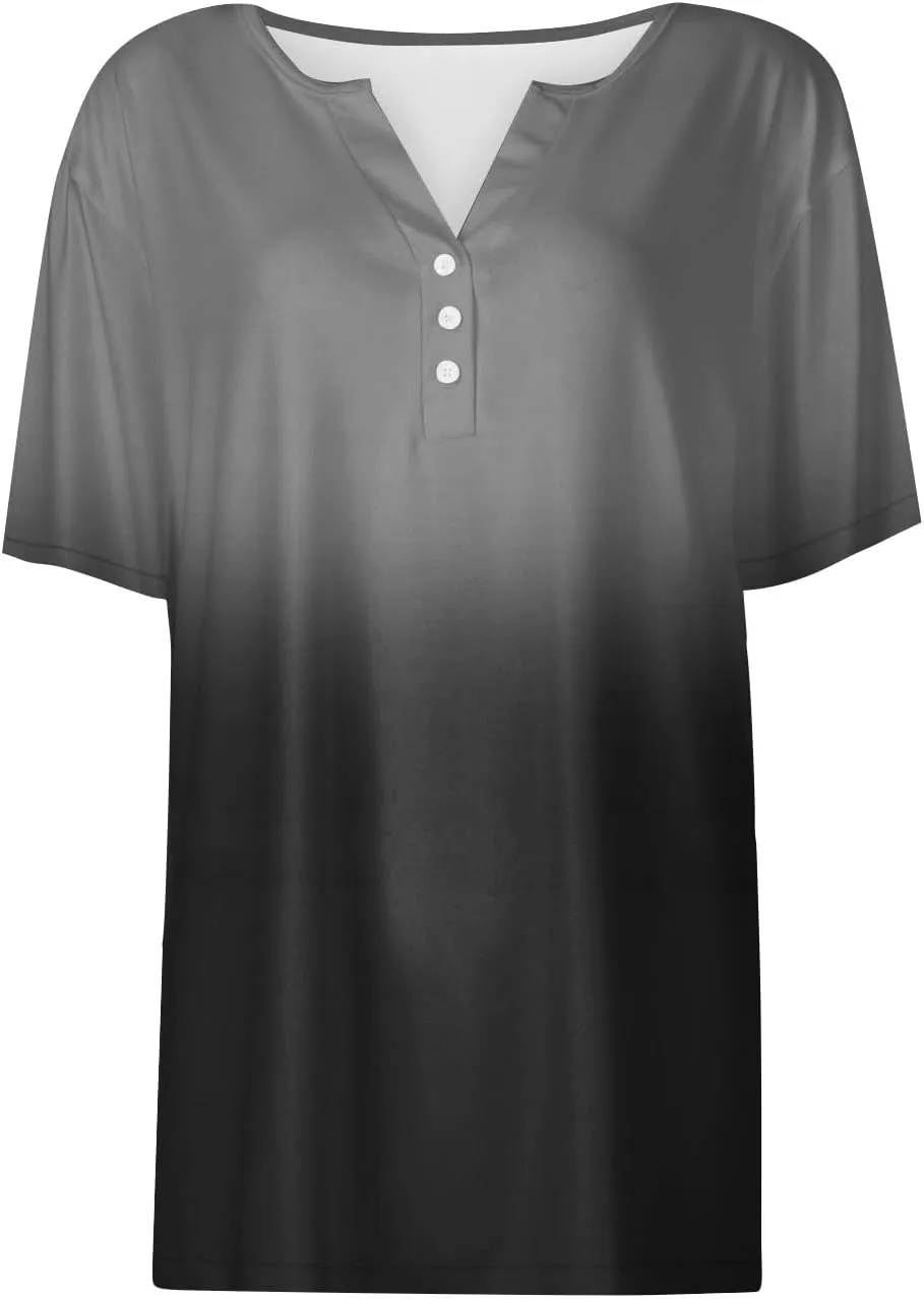 COTECRAM Summer Tops for Women 2024 Short Sleeve Button V Neck Tshirts Trendy Dressy Casual Blouses Loose Fit Graphic Tunics