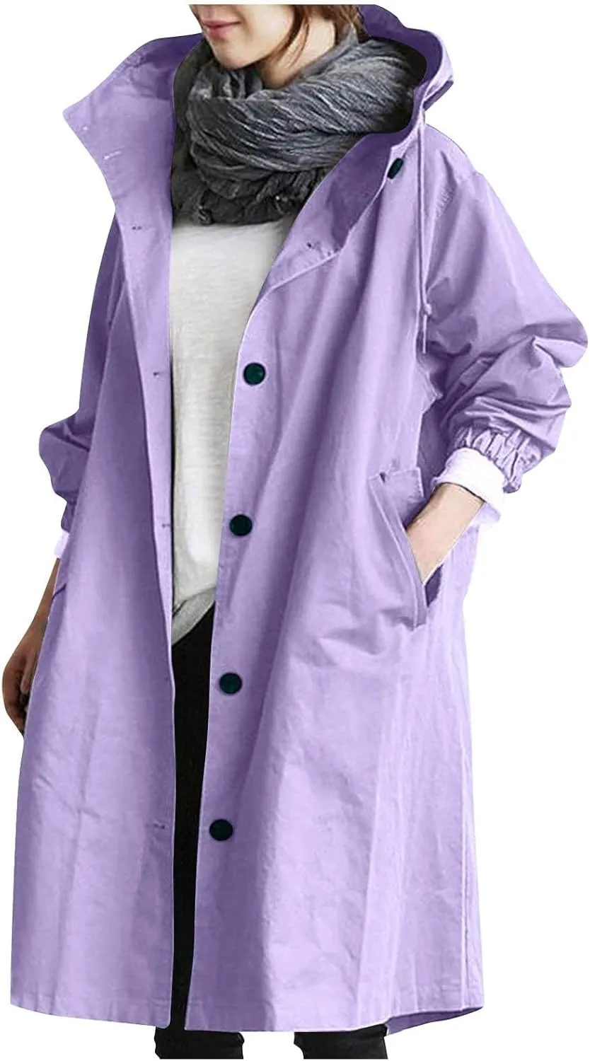 COTECRAM Women's Trench Jackets Plus Size Casual Long Rain Jacket Fashion Winter Hooded Oversized Windbreaker Coats Outerwear