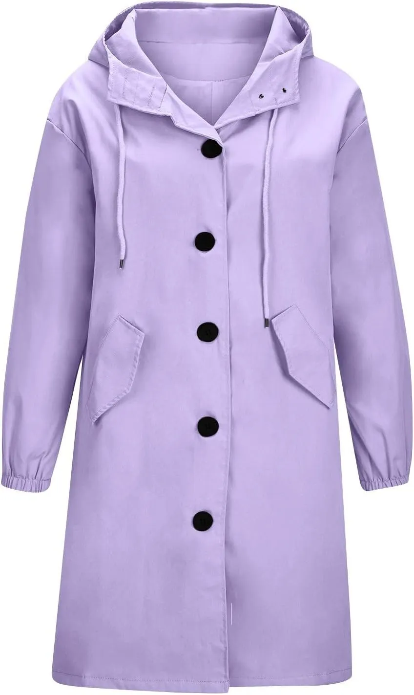 COTECRAM Women's Trench Jackets Plus Size Casual Long Rain Jacket Fashion Winter Hooded Oversized Windbreaker Coats Outerwear