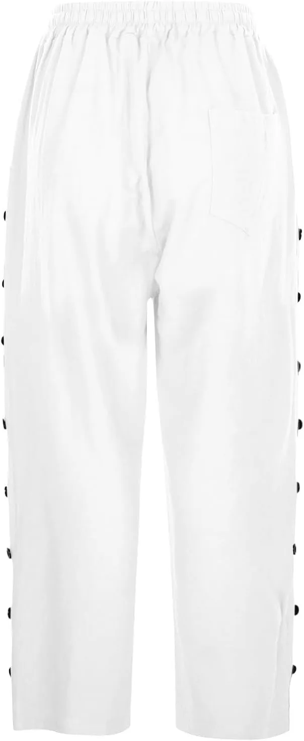 Cotton Linen Pants for Women Casual 2025 Summer Elastic Waist Capris Pants Trendy Straight Wide Leg Cropped Trouser
