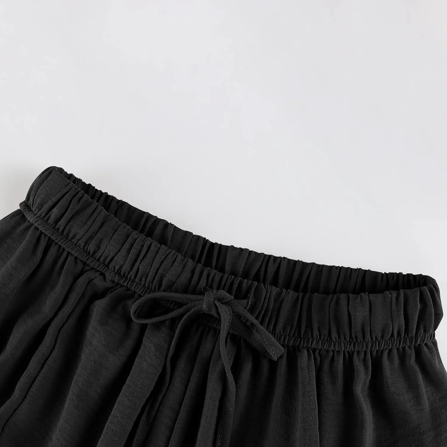 Cotton Linen Pants Women Capri Wide Leg Pants Palazzo Lounge Pant Drawstring Summer Beach Harem Pant with Pockets