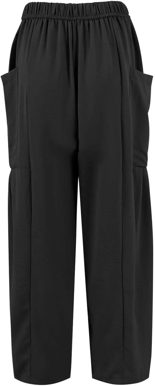 Cotton Linen Pants Women Capri Wide Leg Pants Palazzo Lounge Pant Drawstring Summer Beach Harem Pant with Pockets