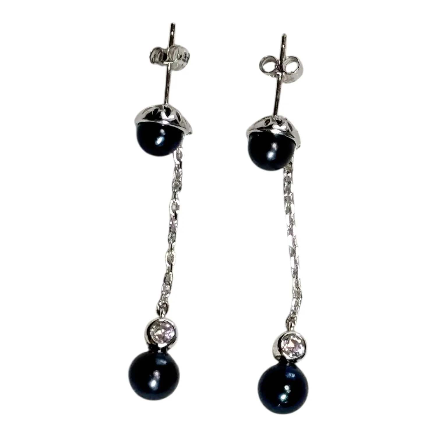 creates Pearl Night Out Earrings Freshwater Cultured Sterling Silver Drop Stud Back 6mm-7mm Pearl Size Dangling Accessory (With Gift Box) (Black)