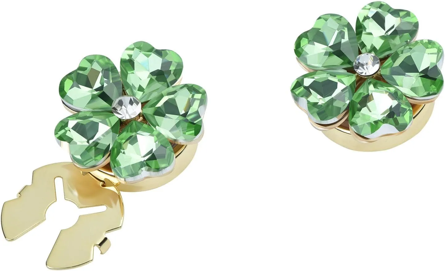 Crystal Clover Flower Button Covers with Heart-Shaped Gems Zircon Cover on Cuffs Cuff Links