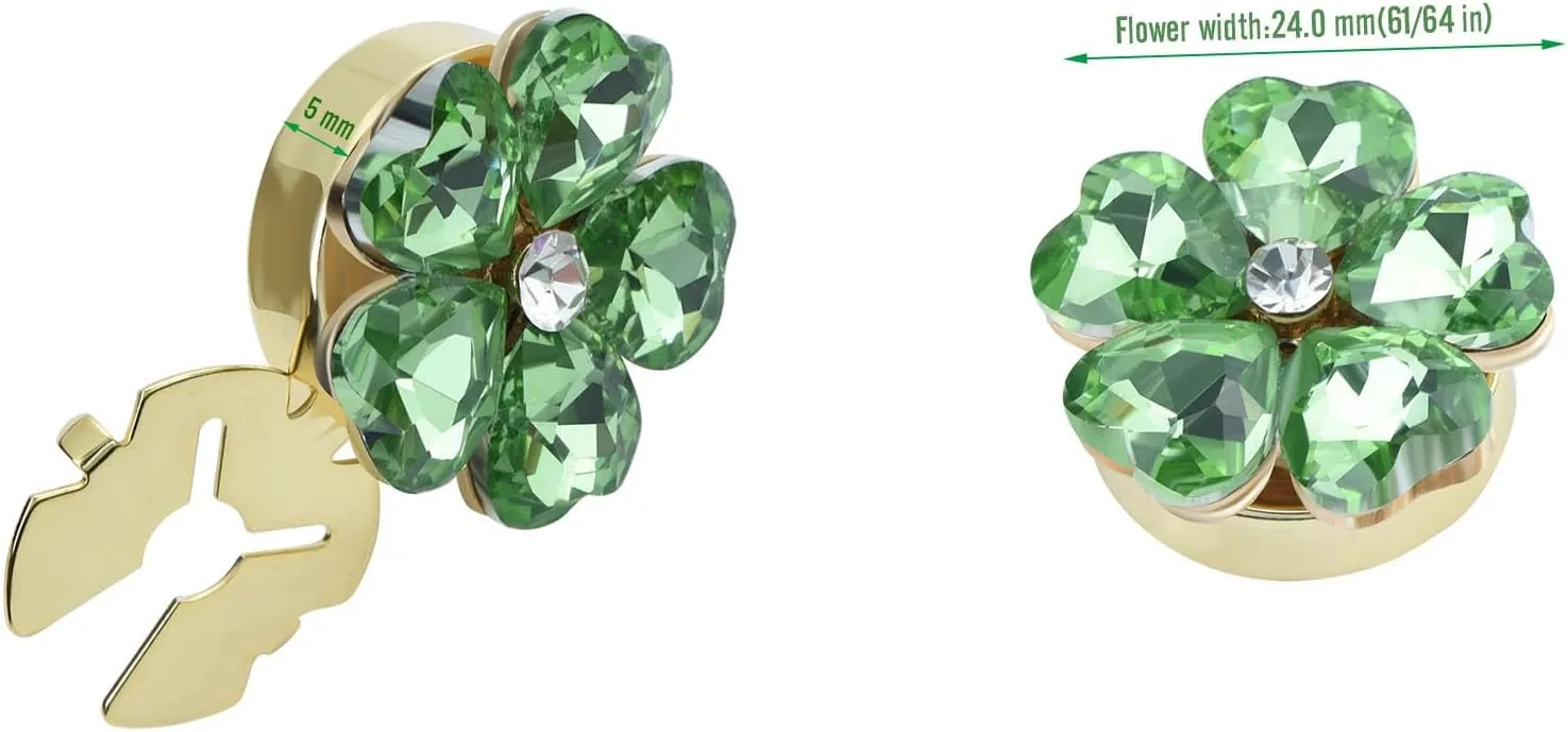 Crystal Clover Flower Button Covers with Heart-Shaped Gems Zircon Cover on Cuffs Cuff Links