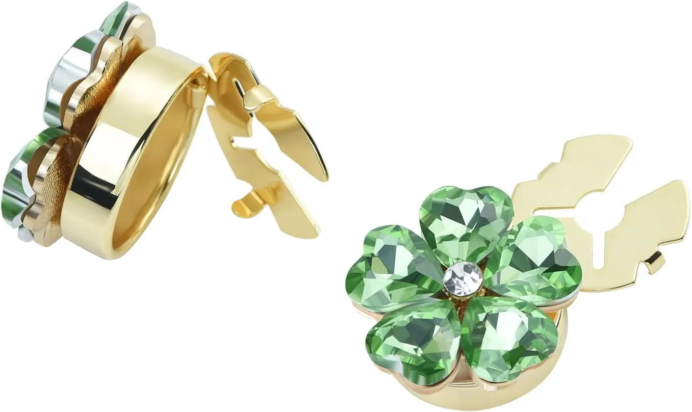 Crystal Clover Flower Button Covers with Heart-Shaped Gems Zircon Cover on Cuffs Cuff Links