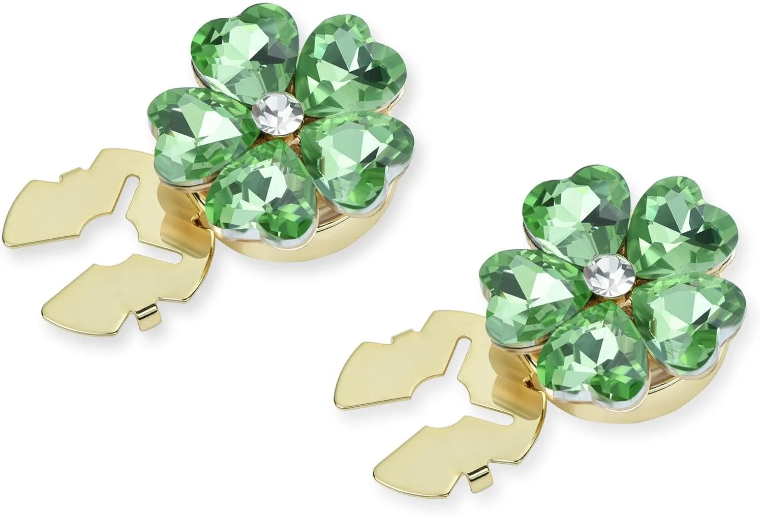 Crystal Clover Flower Button Covers with Heart-Shaped Gems Zircon Cover on Cuffs Cuff Links