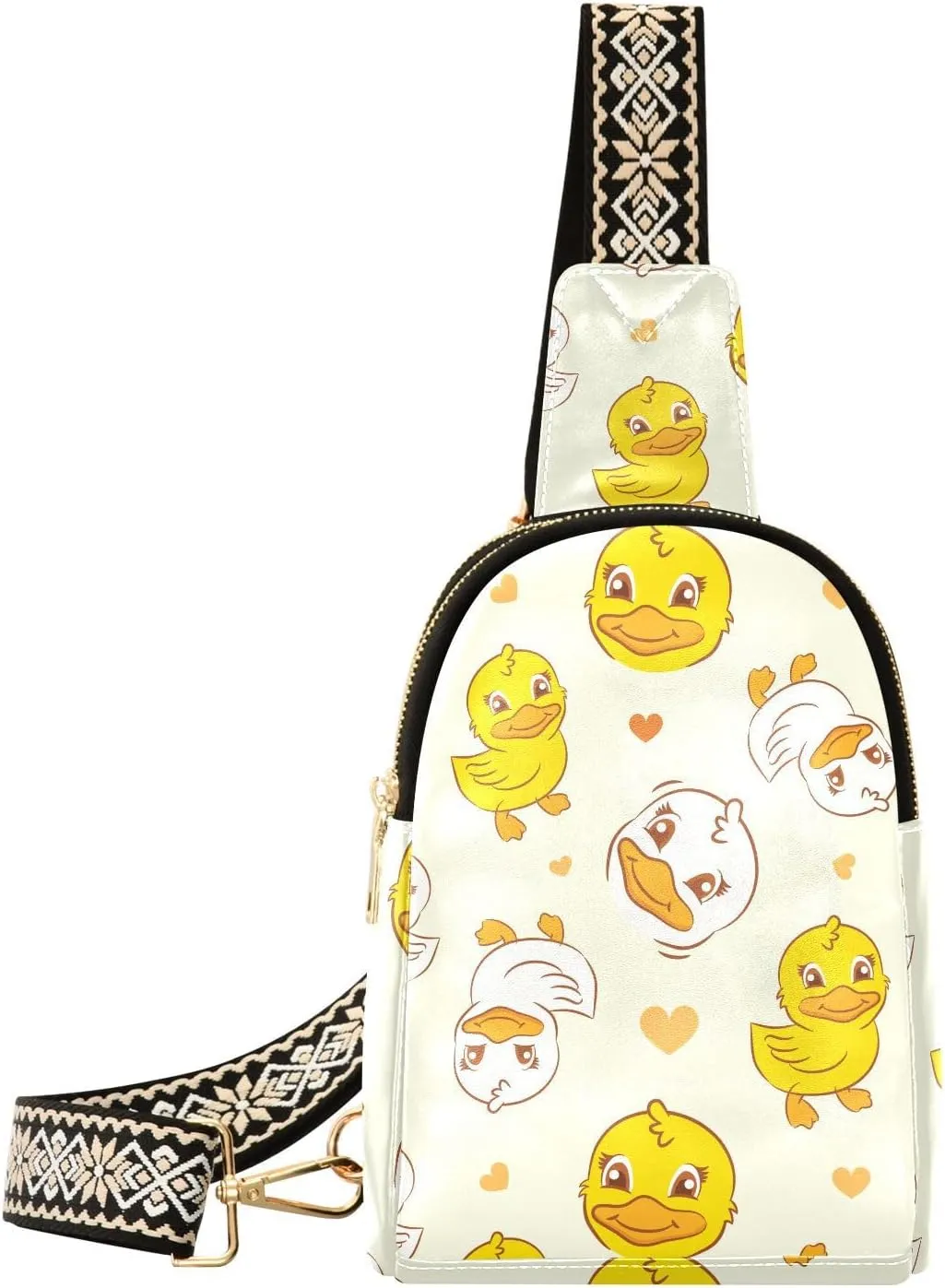 Cute Duck and Chicken Fanny Pack Crossbody PC Leather Small Sling Bag for Women Cartoon Fashion Waist Packs Chest Bag for Travel Sports Running Hiking