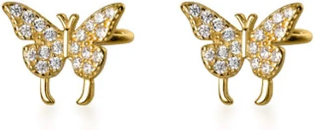 Dainty Butterfly Ear Cuffs Stud Earrings 925 Sterling Silver for Women Fashion Crystal CZ Non Piercing Clip On Cartilage Studs Earring Wraps Wedding Jewelry Gifts Hypoallergenic