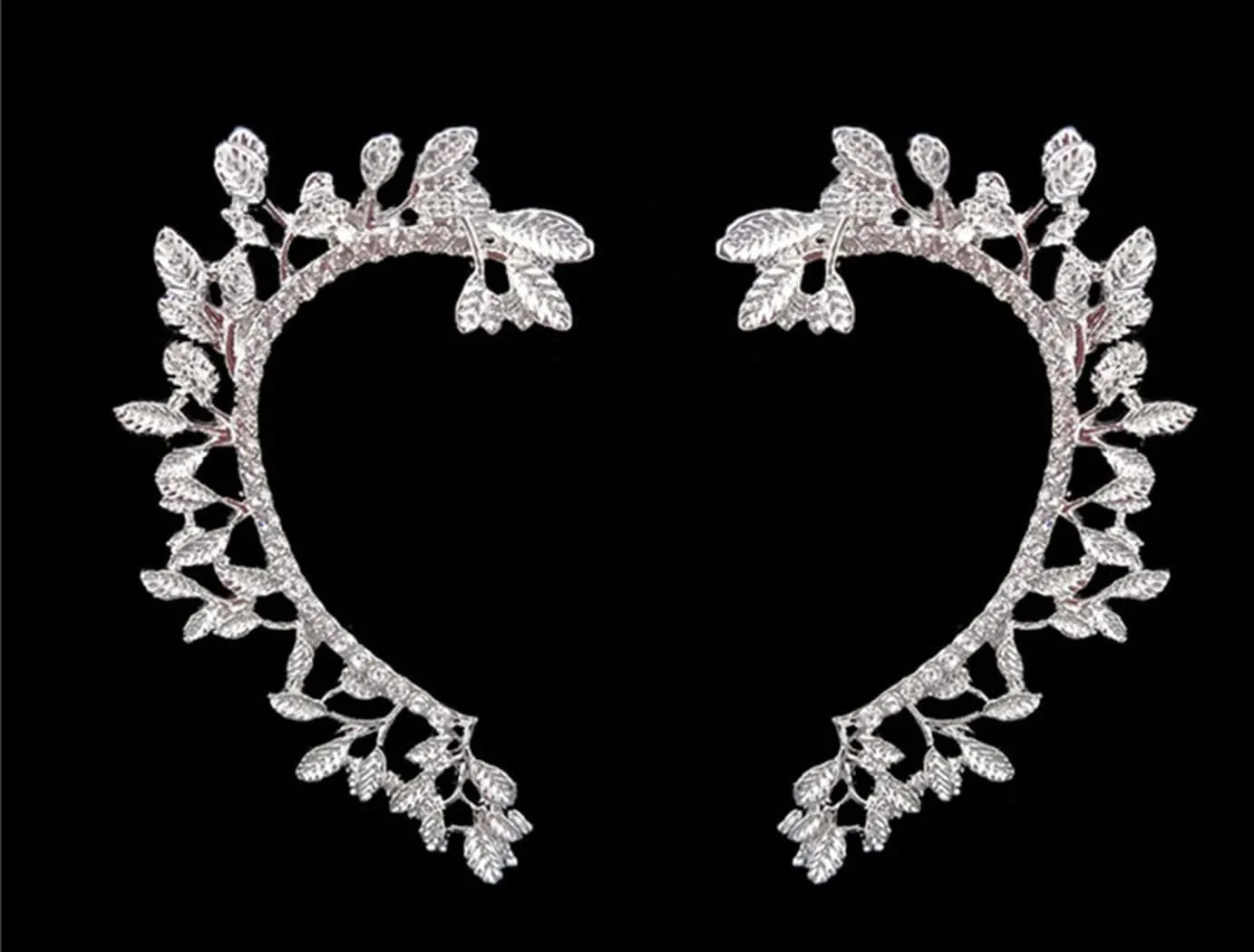 Dainty Crystal Leaf Climber Ear Cuffs - Gold Earrings for Women