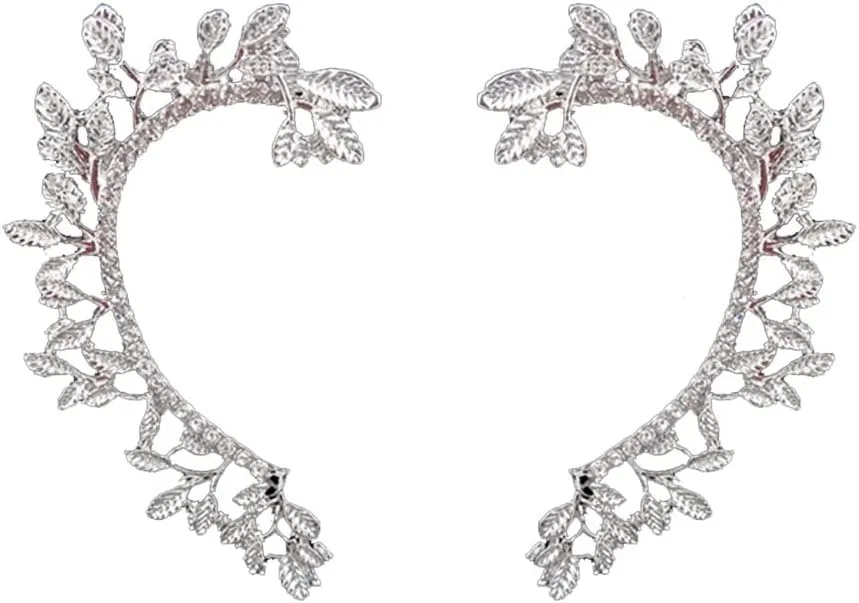 Dainty Crystal Leaf Climber Ear Cuffs - Gold Earrings for Women