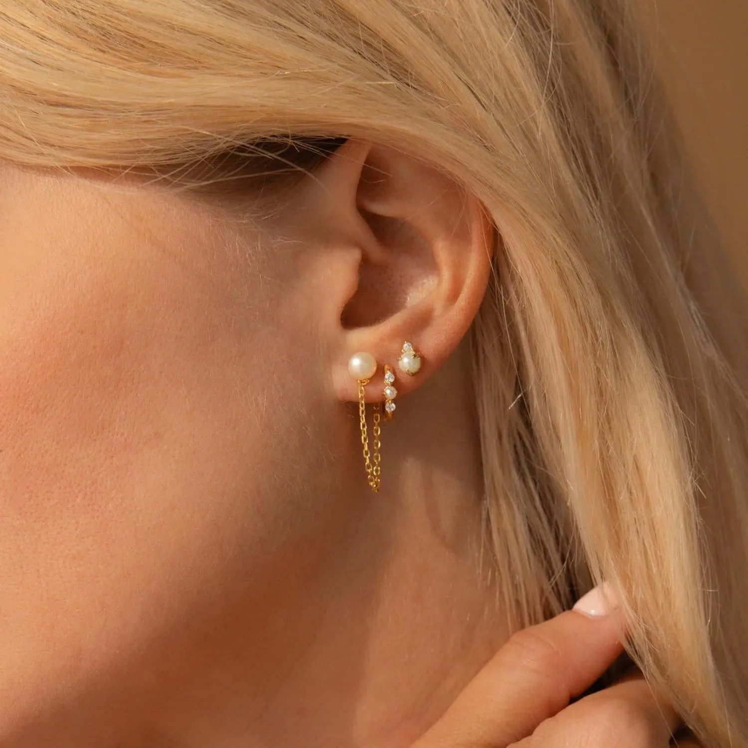 Dainty Gold Earrings Set, 14K Gold Plated Small CZ Star Butterfly Stud & Hoop Earrings - Hypoallergenic, Trendy Gifts for Her