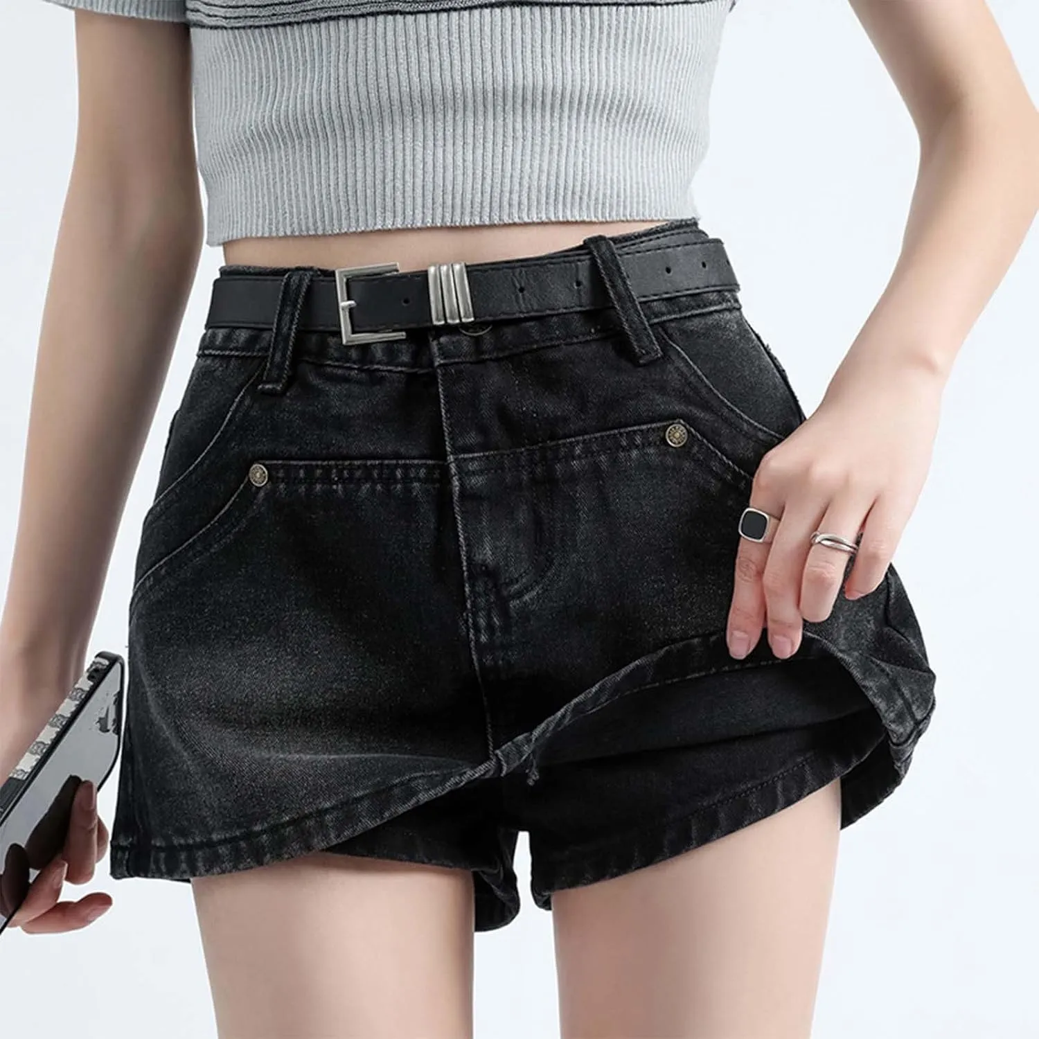 Denim Skort Skirts for Women Mini Jean Skort Casual High Waisted Solid A-Line Button 2 in 1 Loose Beach Trendy