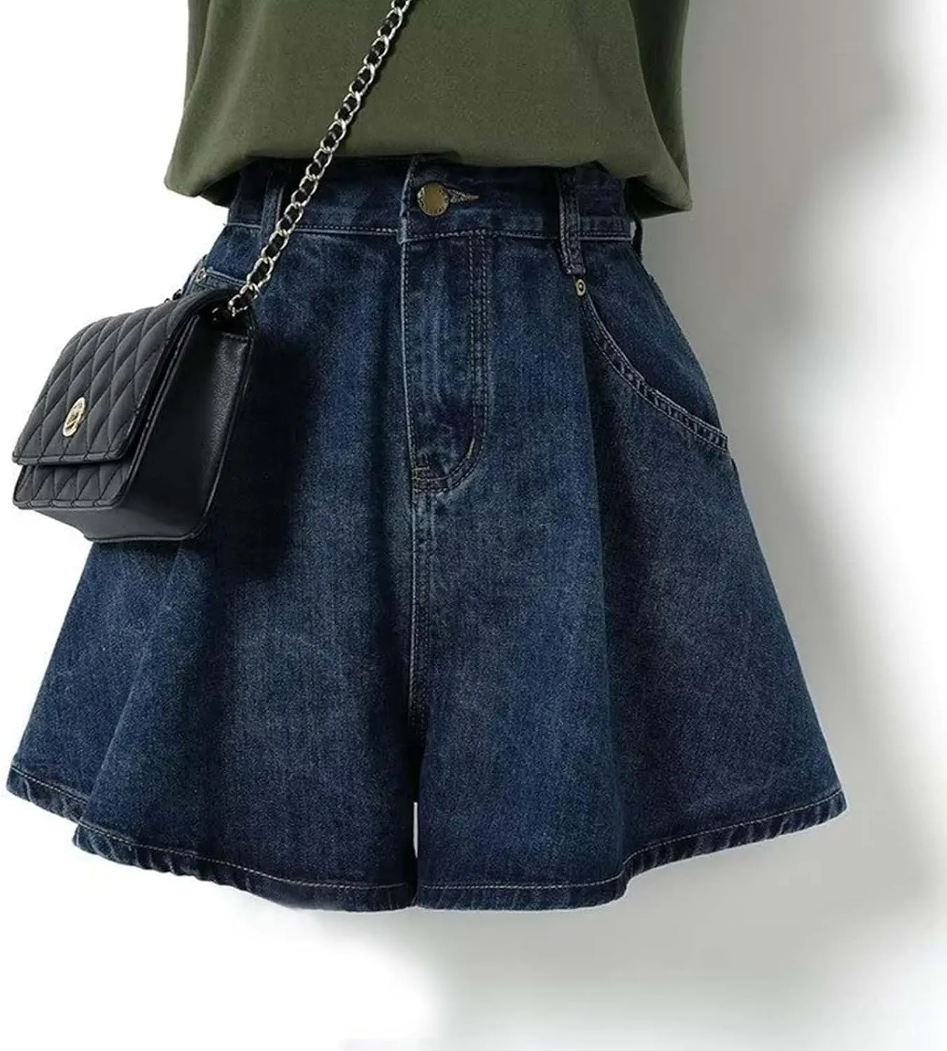 Denim Skort Skirts for Women Mini Jean Skort Casual High Waisted Solid A-Line Button 2 in 1 Loose Beach Trendy
