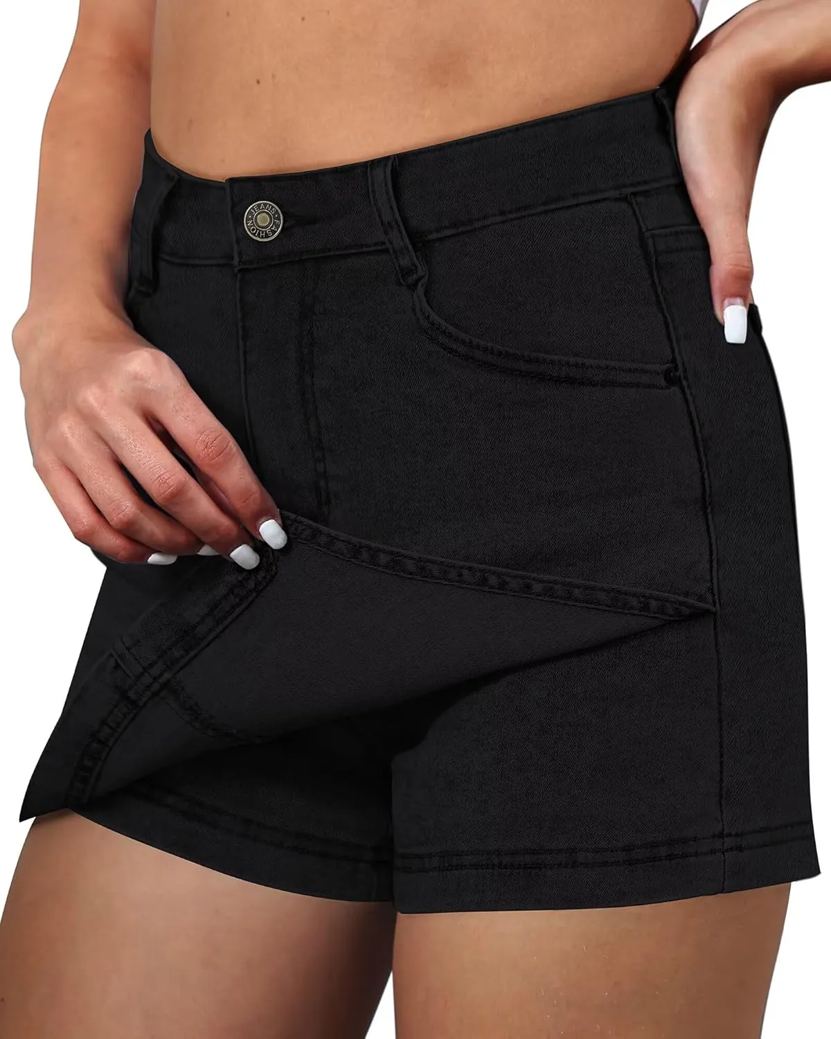 Denim Skorts for Women Skirt Stretchy High Waisted Womens Skirts Asymmetrical Hem Casual Mini Jean Skirt with Shorts