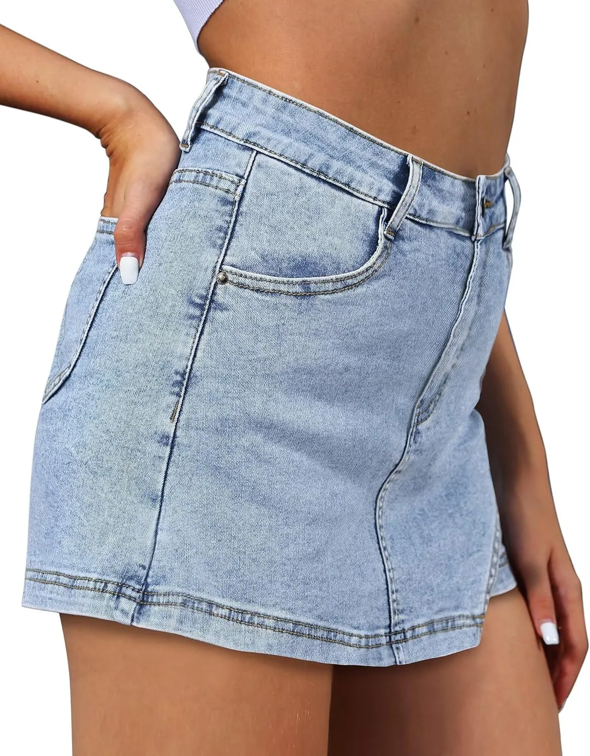 Denim Skorts for Women Skirt Stretchy High Waisted Womens Skirts Asymmetrical Hem Casual Mini Jean Skirt with Shorts