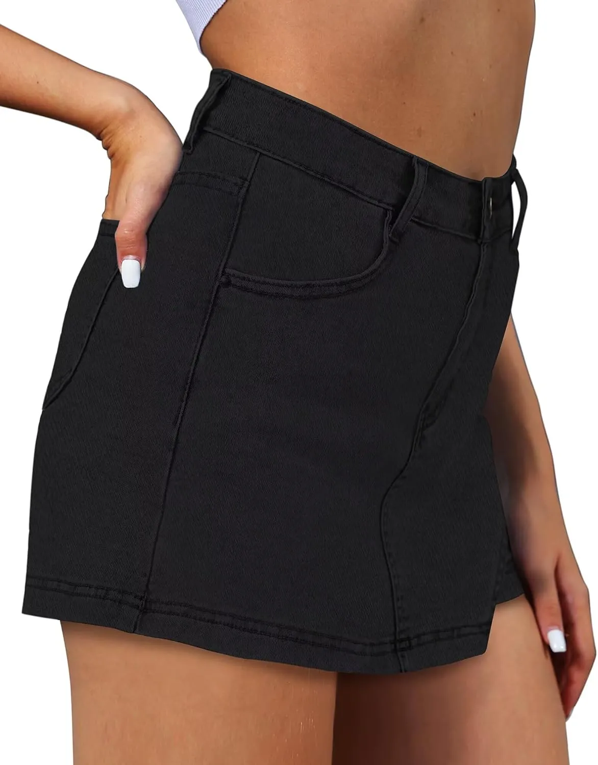 Denim Skorts for Women Skirt Stretchy High Waisted Womens Skirts Asymmetrical Hem Casual Mini Jean Skirt with Shorts
