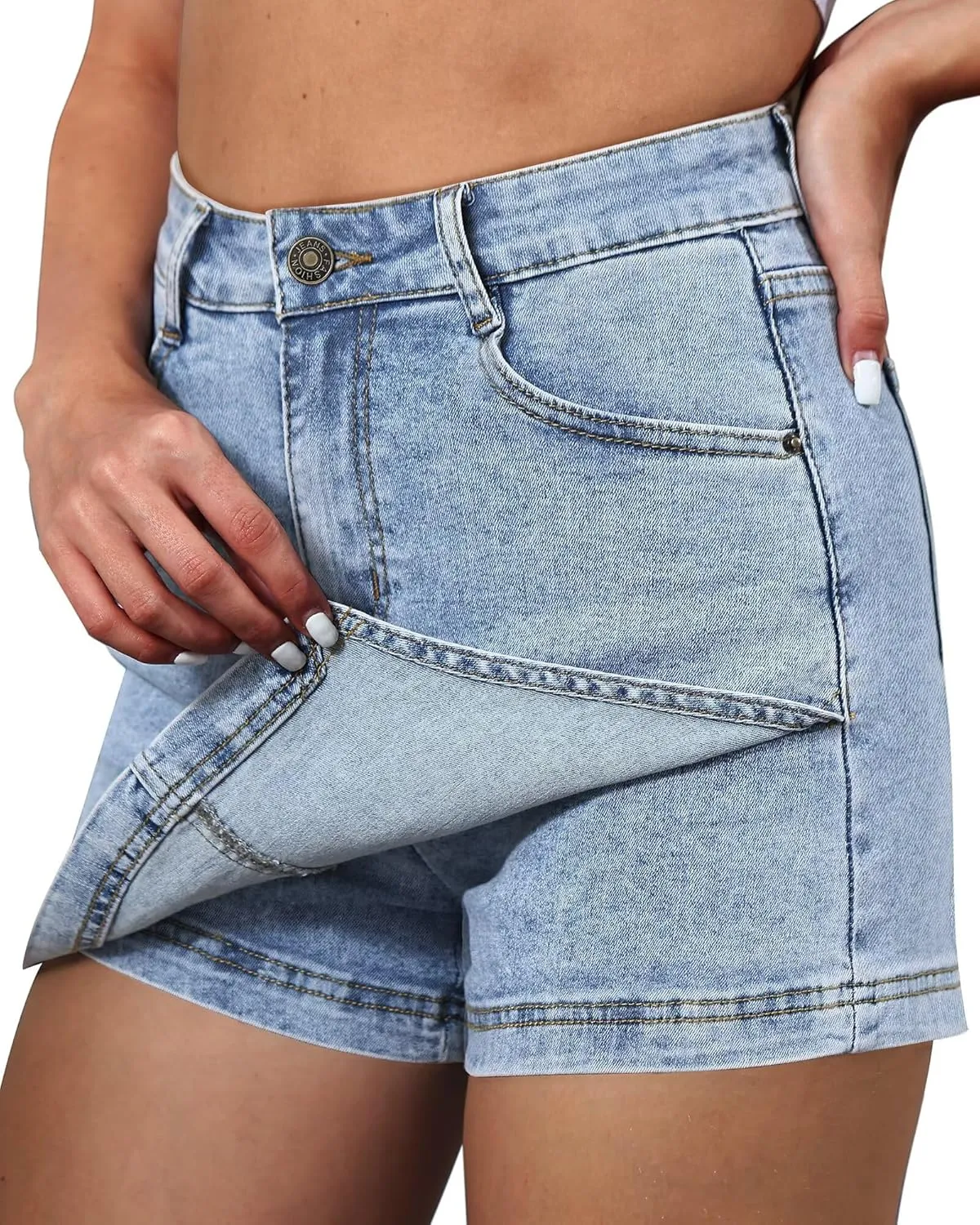Denim Skorts for Women Skirt Stretchy High Waisted Womens Skirts Asymmetrical Hem Casual Mini Jean Skirt with Shorts
