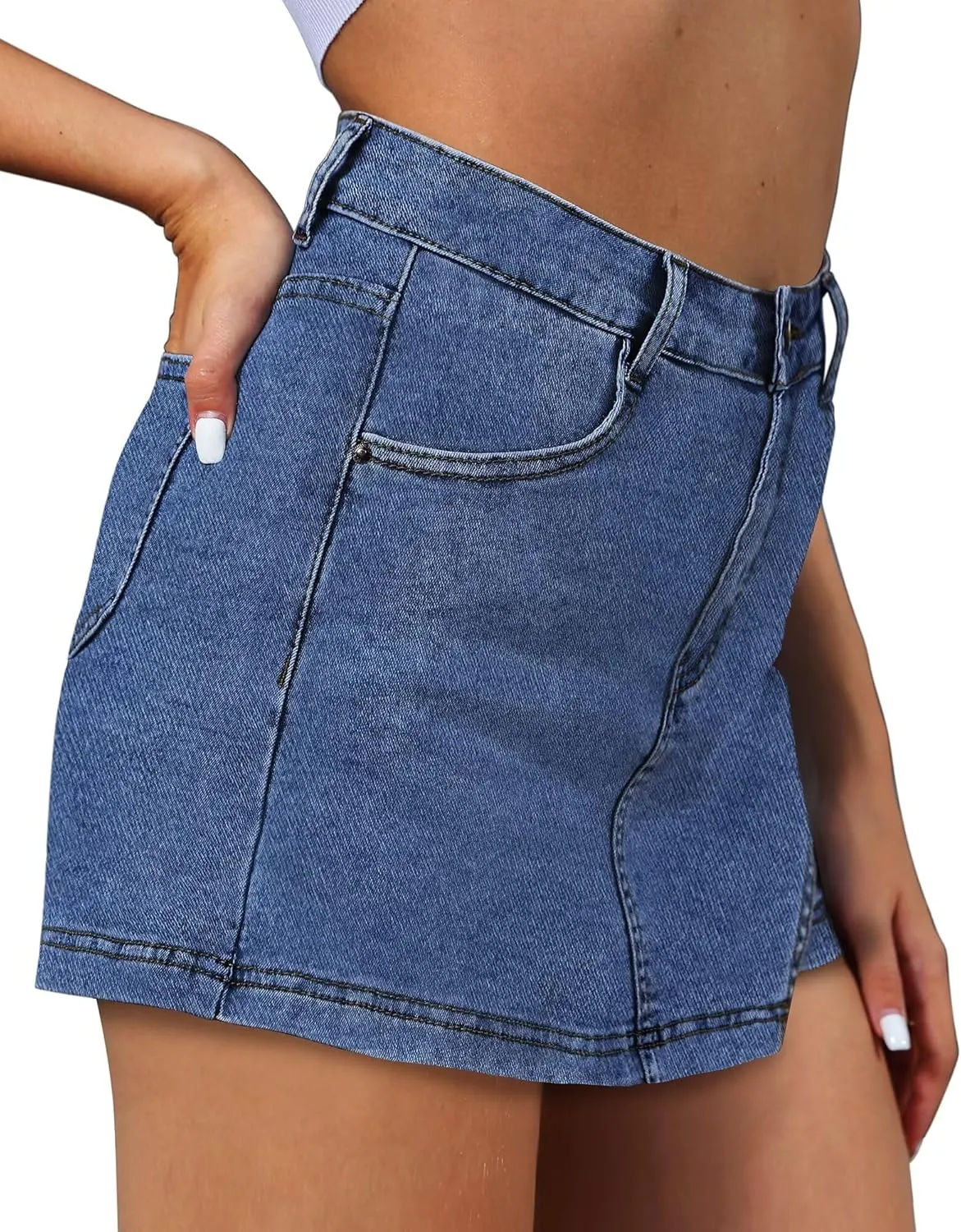Denim Skorts for Women Skirt Stretchy High Waisted Womens Skirts Asymmetrical Hem Casual Mini Jean Skirt with Shorts