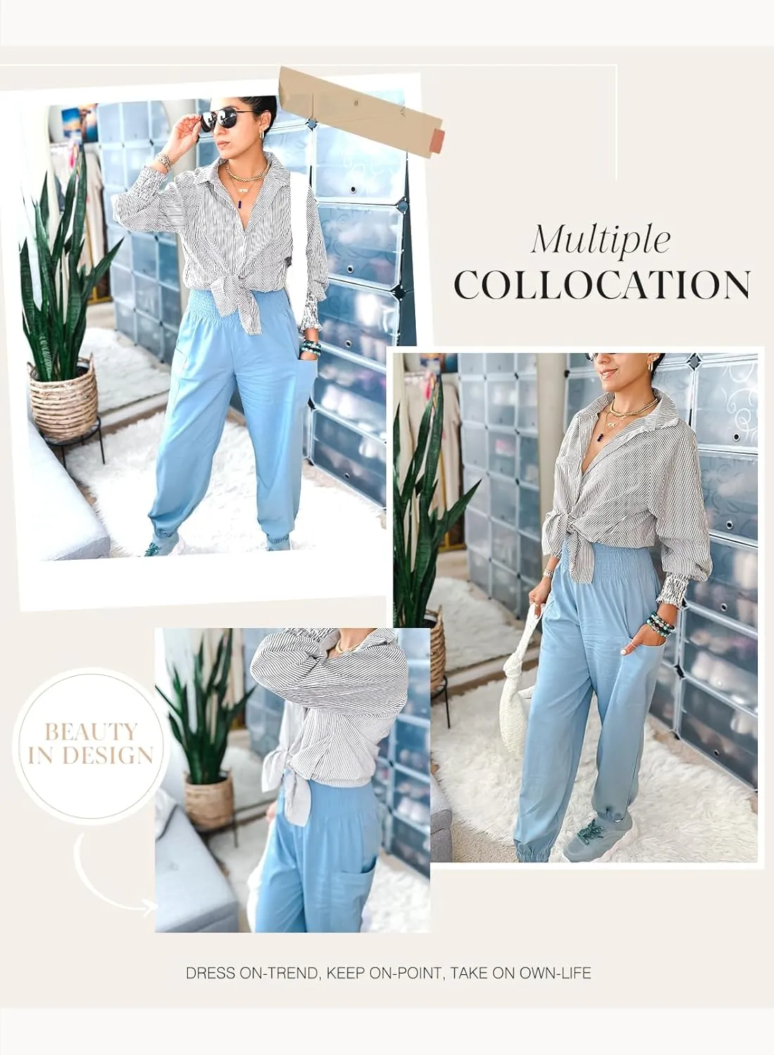 Dokotoo Womens Summer Boho Business Casual Smocked 2025 High Waisted Cargo Summer Long Elephant Pants with Pockets