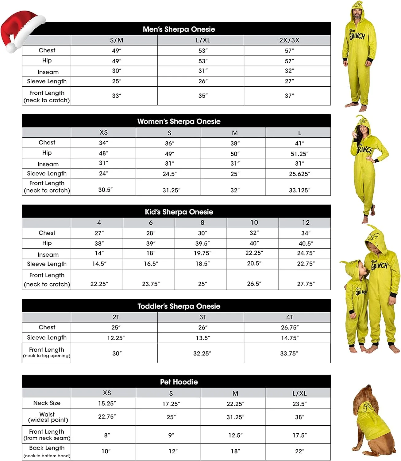 Dr. Seuss Grinch Fleece Onesie Pajamas - Matching Family Adult Kids Hooded Costume