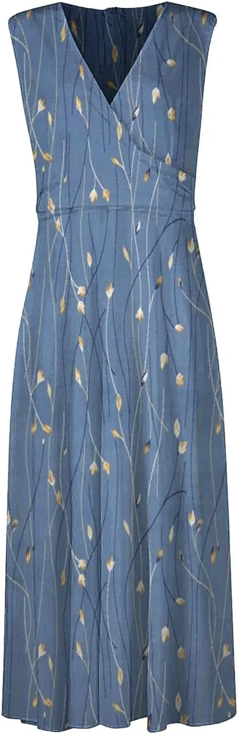 Dresses for Women 2024 Sleeveless Dresses Casual Summer Boho Dress Floral Dressy Tank Dress V Neck Beach Maxi Dress