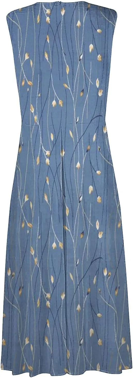 Dresses for Women 2024 Sleeveless Dresses Casual Summer Boho Dress Floral Dressy Tank Dress V Neck Beach Maxi Dress