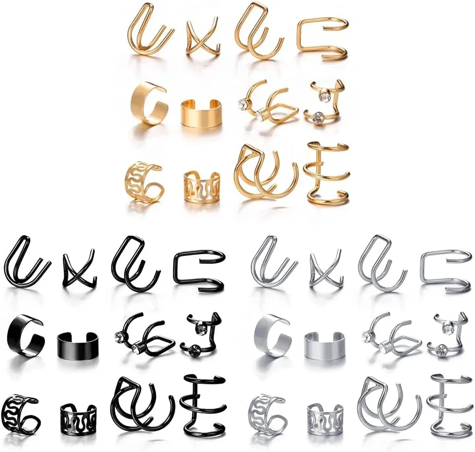 Ear clip set simple C letter no pierced ear clip cartilage earring cuffs wrap for women men set of 36
