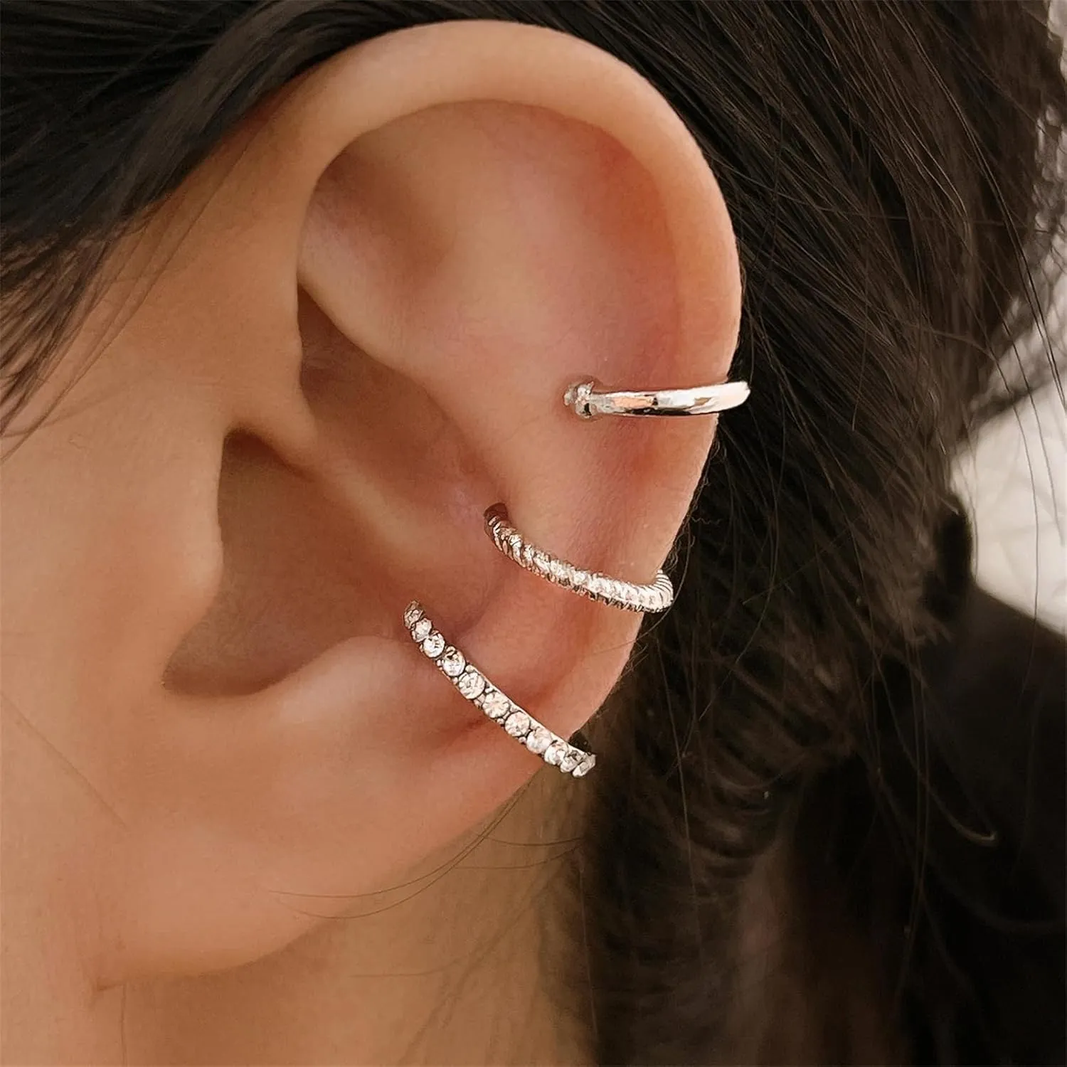 Ear Cuff Earrings for Women,Trendy Crystal Non Piercing Ear Cuffs Adjustable Fake Cartilage Ear Clip Earrings Minimalist Jewelry
