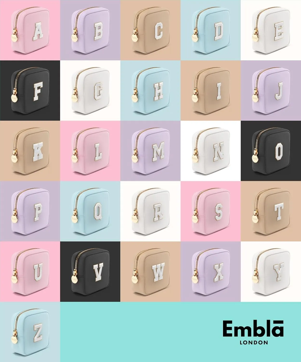 Embla Preppy Makeup Bag Travel Cosmetic Pouch, Cute Make up Case with Personalized Initial, Girls Zipper Pouch Purse Cosmetics Organizer Tote, Waterproof Travel Skincare Makeup Bag, Lilac (Letter F)