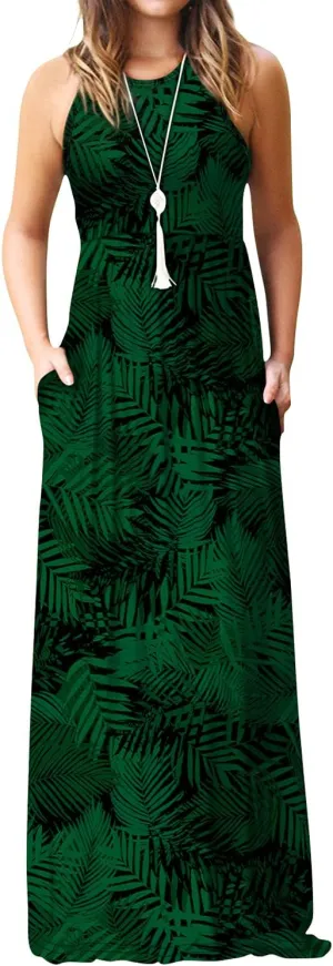 EUOVMY Women's Sleeveless Dress Casual Plain Loose Summer Vacation Long Maxi Dresses with Pockets
