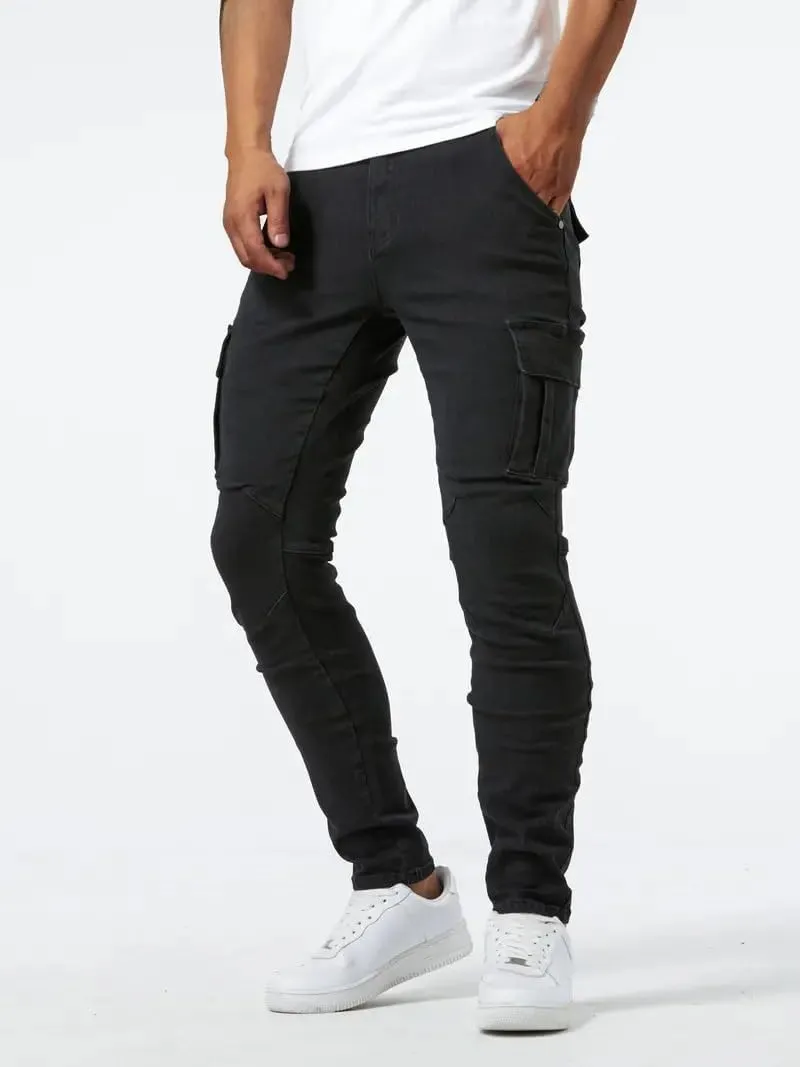 evzosrz Men's Slim Fit Stretch Jeans with Multi Pockets Distressed Straight Leg Fashion Skinny Jeans Comfort Flex Waist Pants