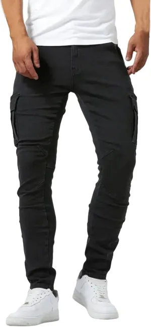 evzosrz Men's Slim Fit Stretch Jeans with Multi Pockets Distressed Straight Leg Fashion Skinny Jeans Comfort Flex Waist Pants