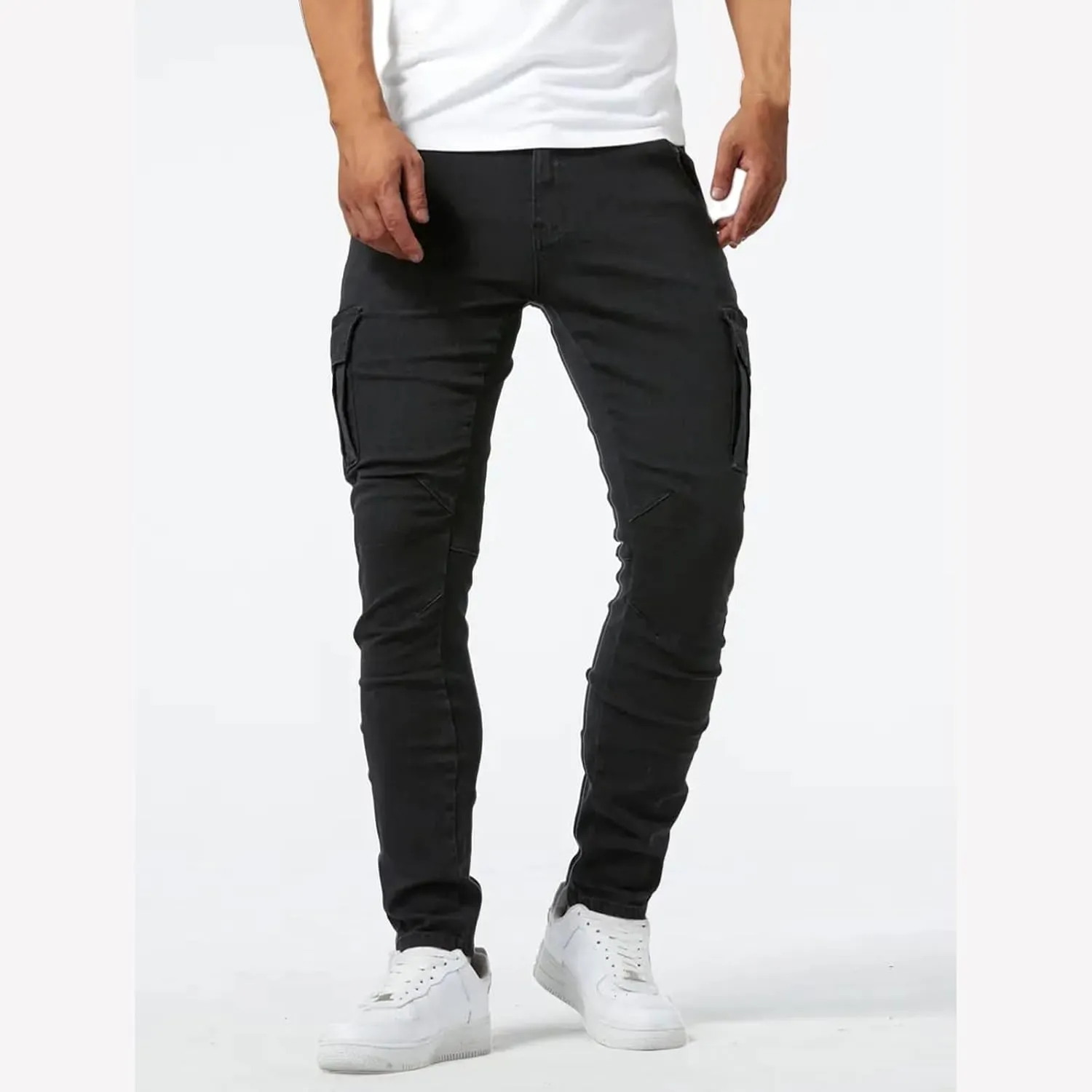 evzosrz Men's Slim Fit Stretch Jeans with Multi Pockets Distressed Straight Leg Fashion Skinny Jeans Comfort Flex Waist Pants