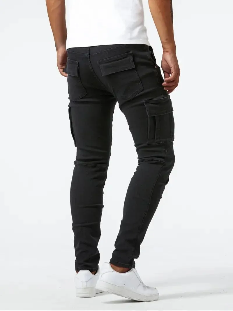 evzosrz Men's Slim Fit Stretch Jeans with Multi Pockets Distressed Straight Leg Fashion Skinny Jeans Comfort Flex Waist Pants