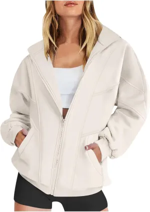 Fall Jackets for Women Zip Up Sweatshirts Long Sleeve Shirts Bomber Jacket with Pockets Fleece Sweaters Tops