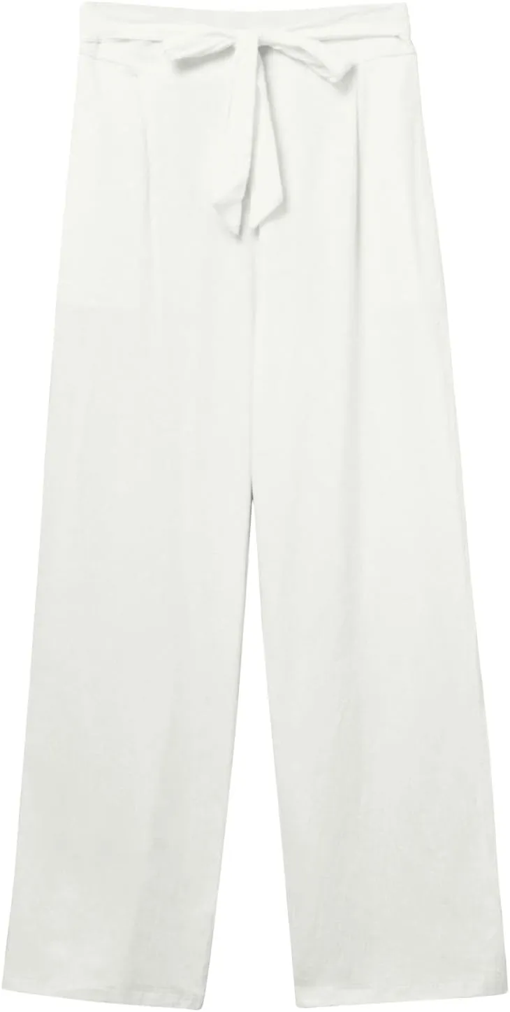fanmpghleoo Linen Pants Women Summer Adjustable Tie Knot Straight Leg Trouser High Rise Lightweight Beach Pants with Pockets
