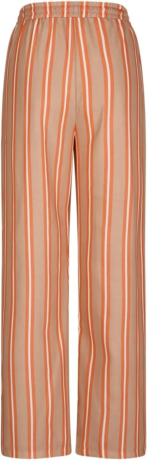 fanmpghleoo Linen Pants Women Summer Casual Drawstring Striped Palazzo Beach Pants Loose Wide Leg Linen Trousers with Pockets