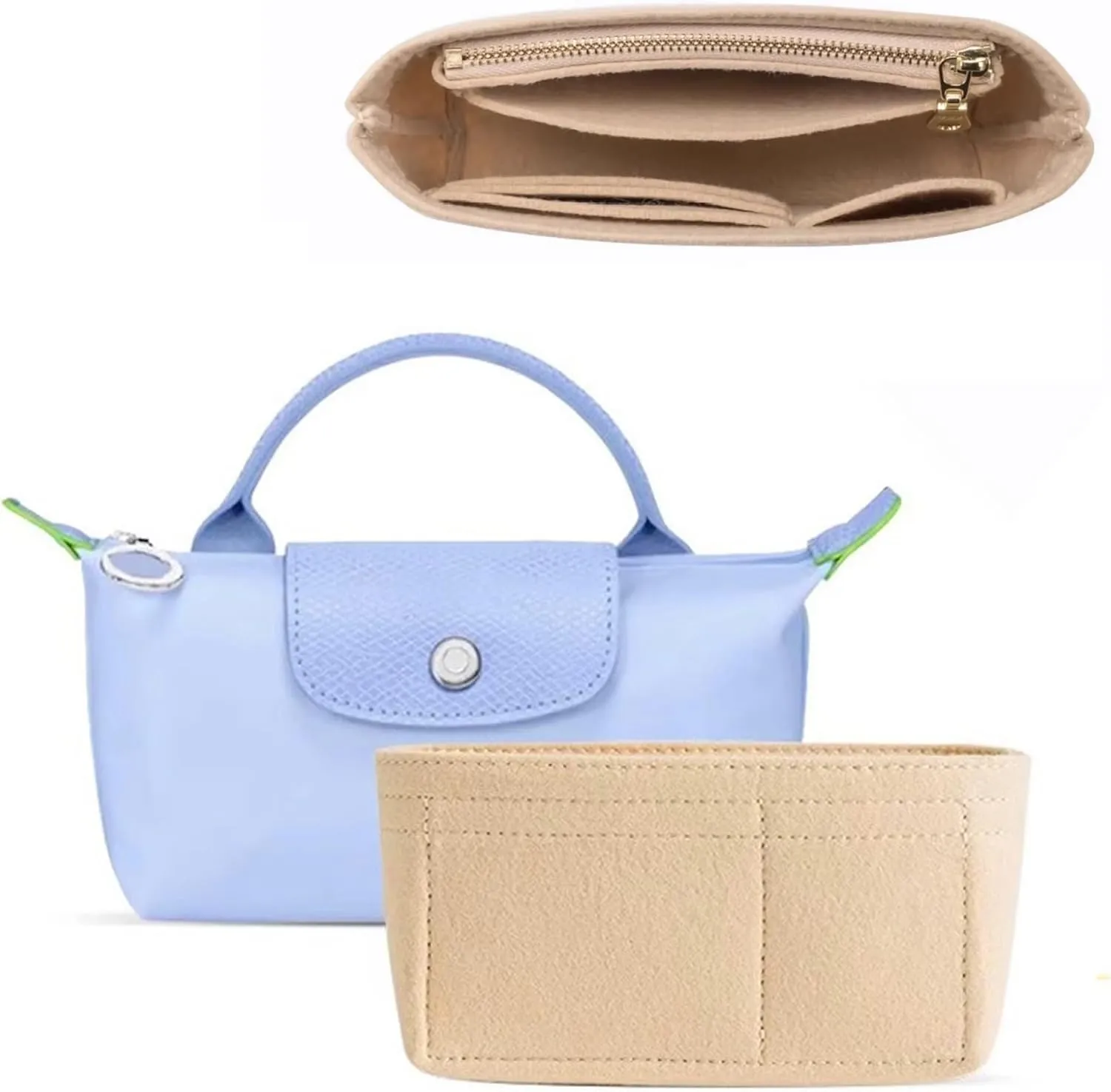 Felt Mini Purse Bag Organizer for Longchamp Small Tote Bag, Timid Bag Storage/Finishing Inner Liner Handbags Insert Organizer fit Mini Size (Beige XS / 1.97 * 6.5 * 3.15in)