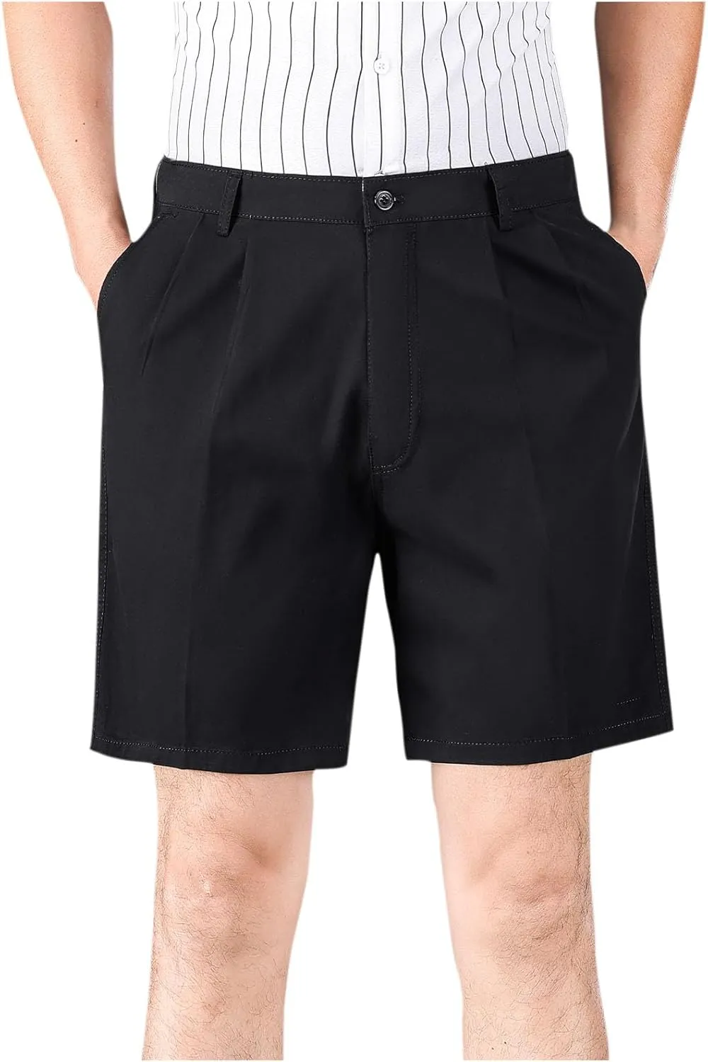 Finelylove Mens Dress Shorts Summer Pleated Front Cotton Twill Chino Golf Shorts Business Casual Work Shorts with Pockets