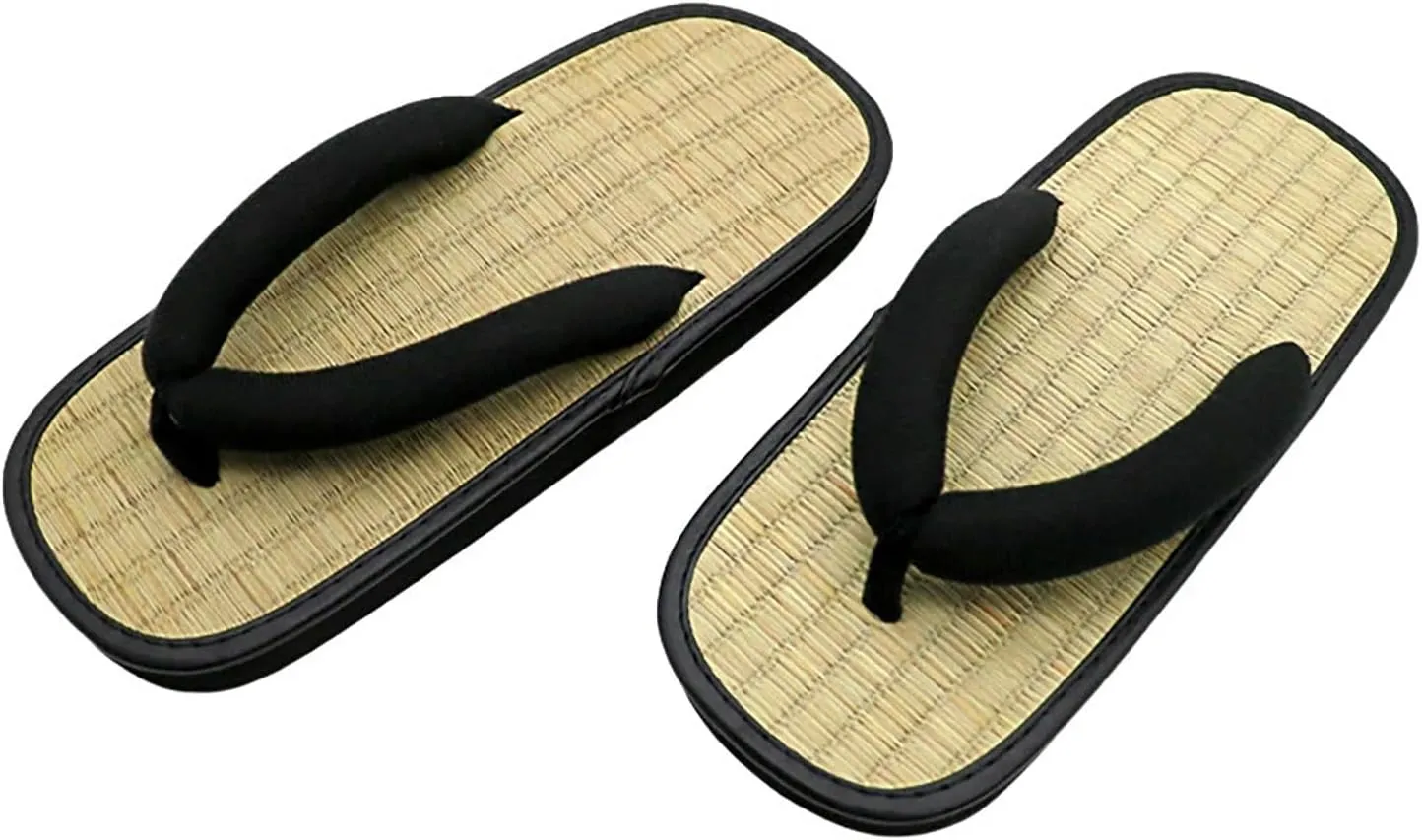Flip Flops for Women Unisex Japanenes Traditional Shoes Straw Flip Flops House Slippers Summer Wicker Sandals