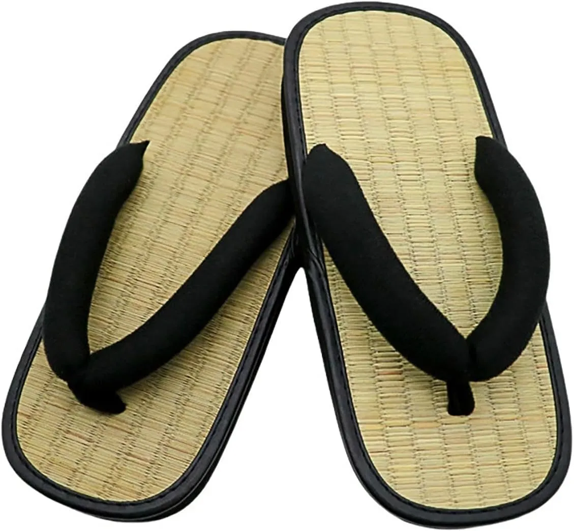 Flip Flops for Women Unisex Japanenes Traditional Shoes Straw Flip Flops House Slippers Summer Wicker Sandals