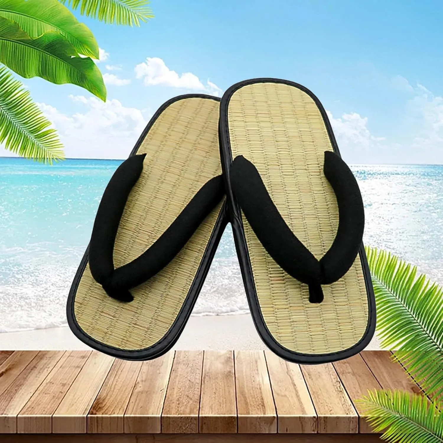 Flip Flops for Women Unisex Japanenes Traditional Shoes Straw Flip Flops House Slippers Summer Wicker Sandals