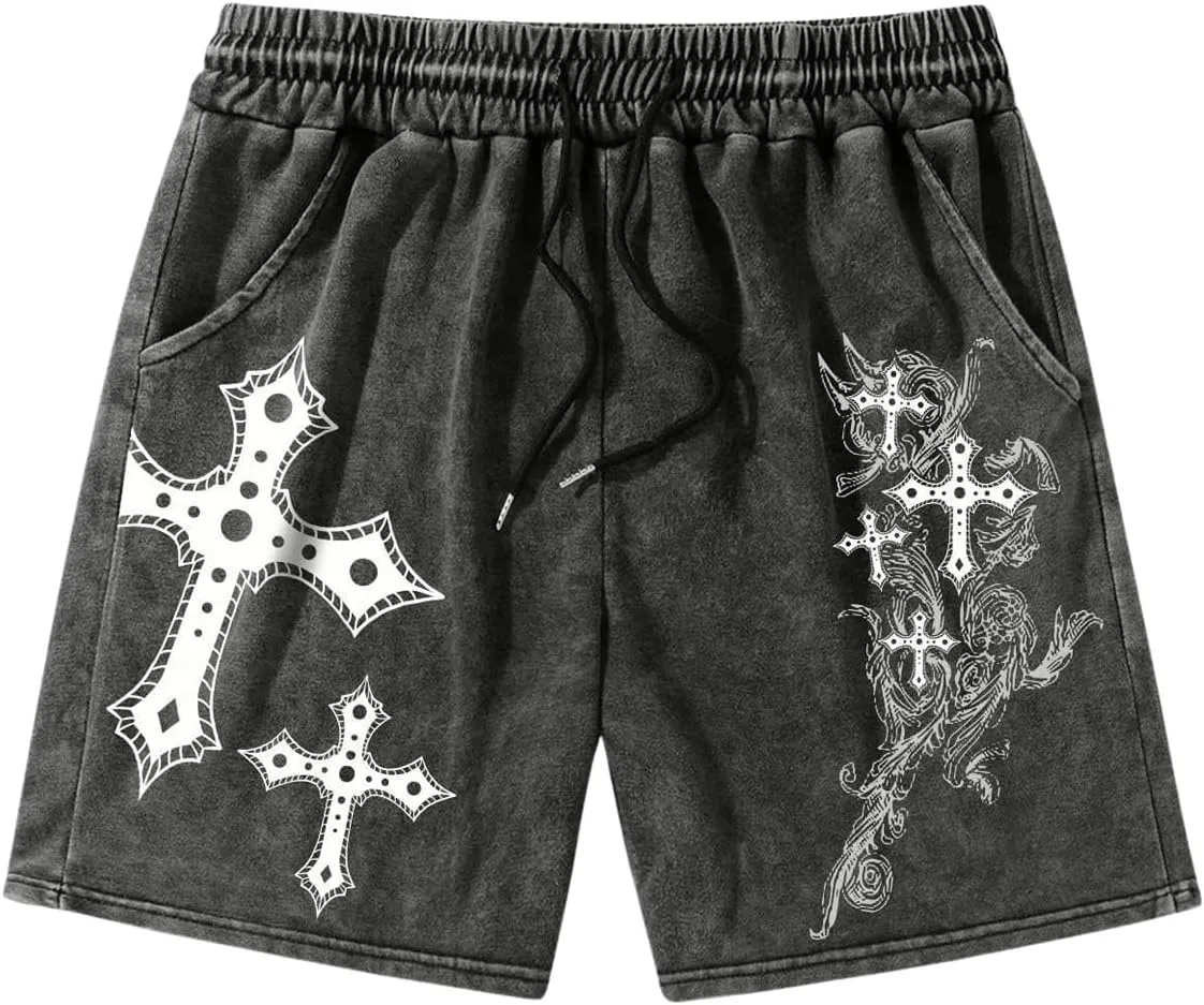 Floerns Men's Graphic Print Drawstring Waist Track Shorts Grunge Streetwear Shorts