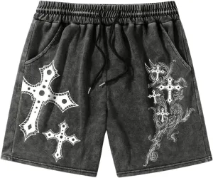 Floerns Men's Graphic Print Drawstring Waist Track Shorts Grunge Streetwear Shorts